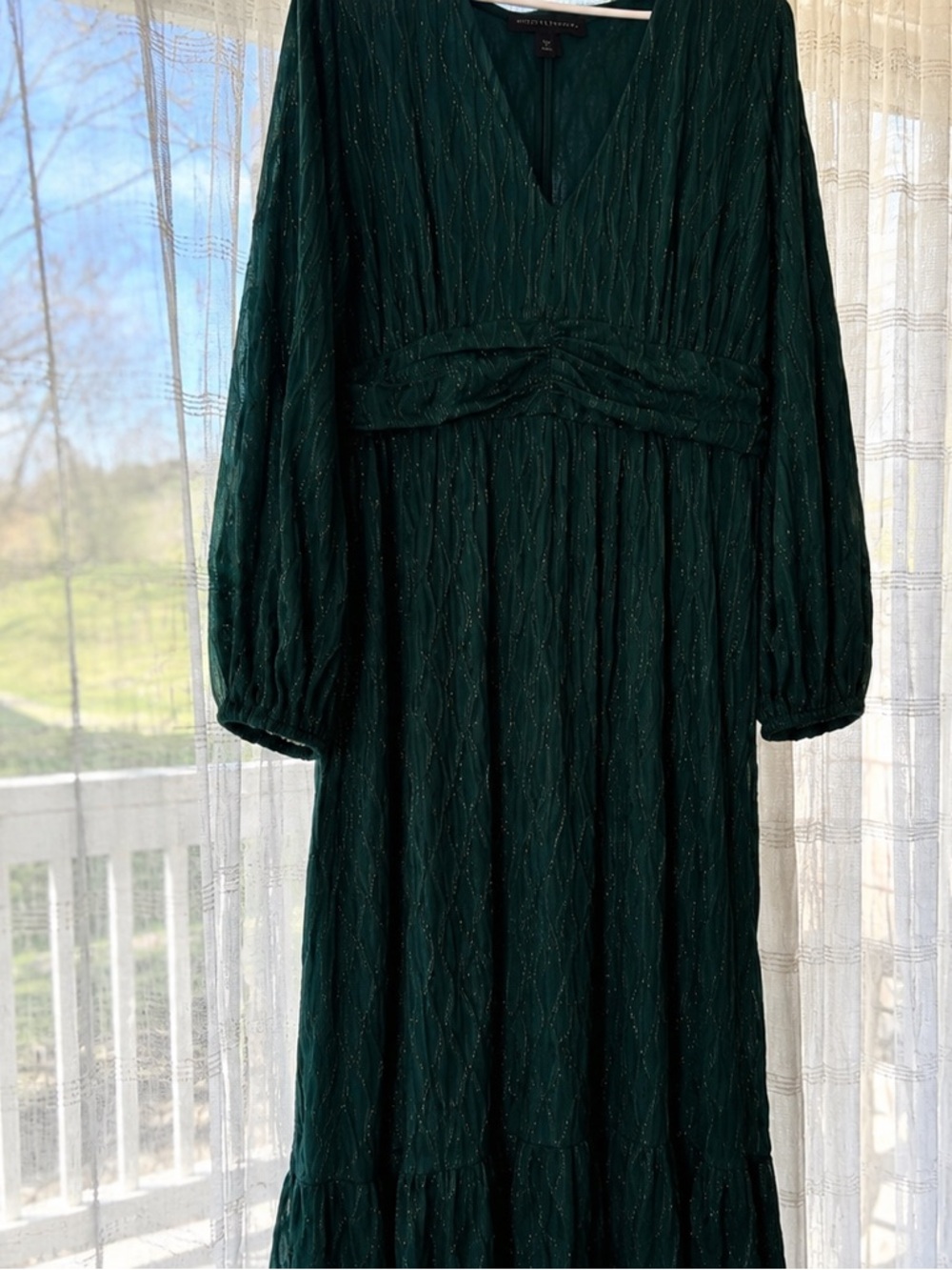 Boston Proper Dark Green Maxi Dress with Metallic Threading